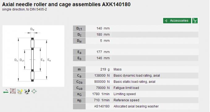 建設機械のためのAXK140180平面推圧針の軸受 0