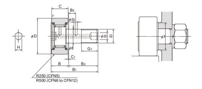 トラック軸受CFN5R-A CFN6R-N CFN8R-Nカム従節軸受け 1