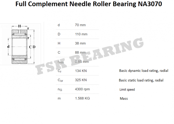 内部リングが付いている保証NA3070の針の軸受の全必要量 0