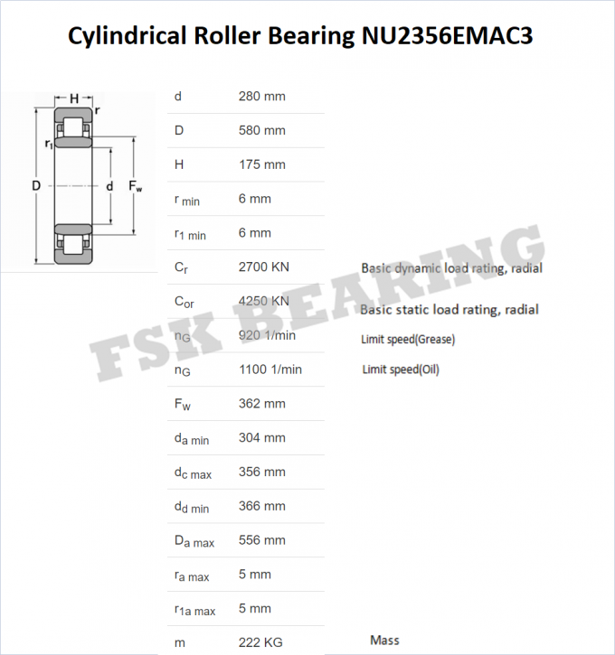 重負荷NU2356 EMAC3 NU2364 ECMAの大型の円柱軸受 0